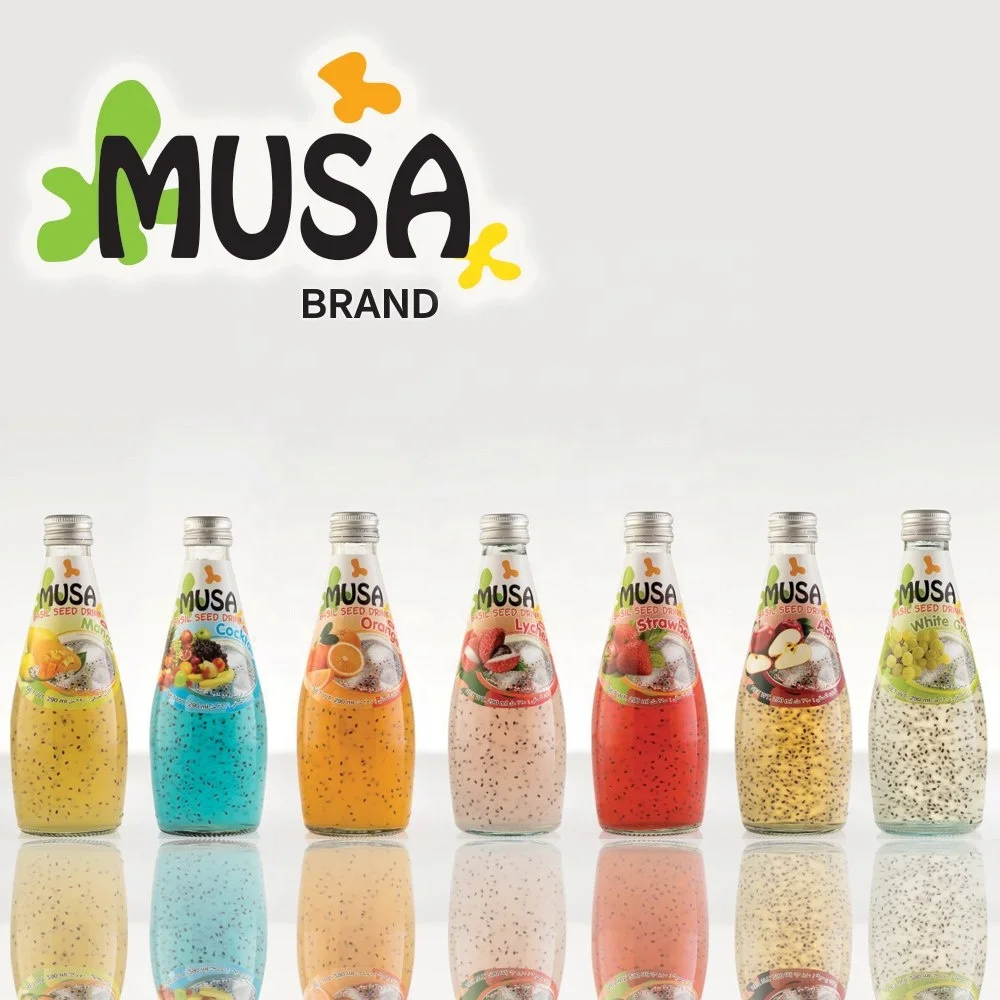 
Basil Seed Drink Juice Lychee Glass bottle 290ml MUSA Brand 