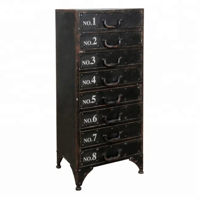 
Industrial & vintage rusty black iron metal Tall 9 drawers cabinet 