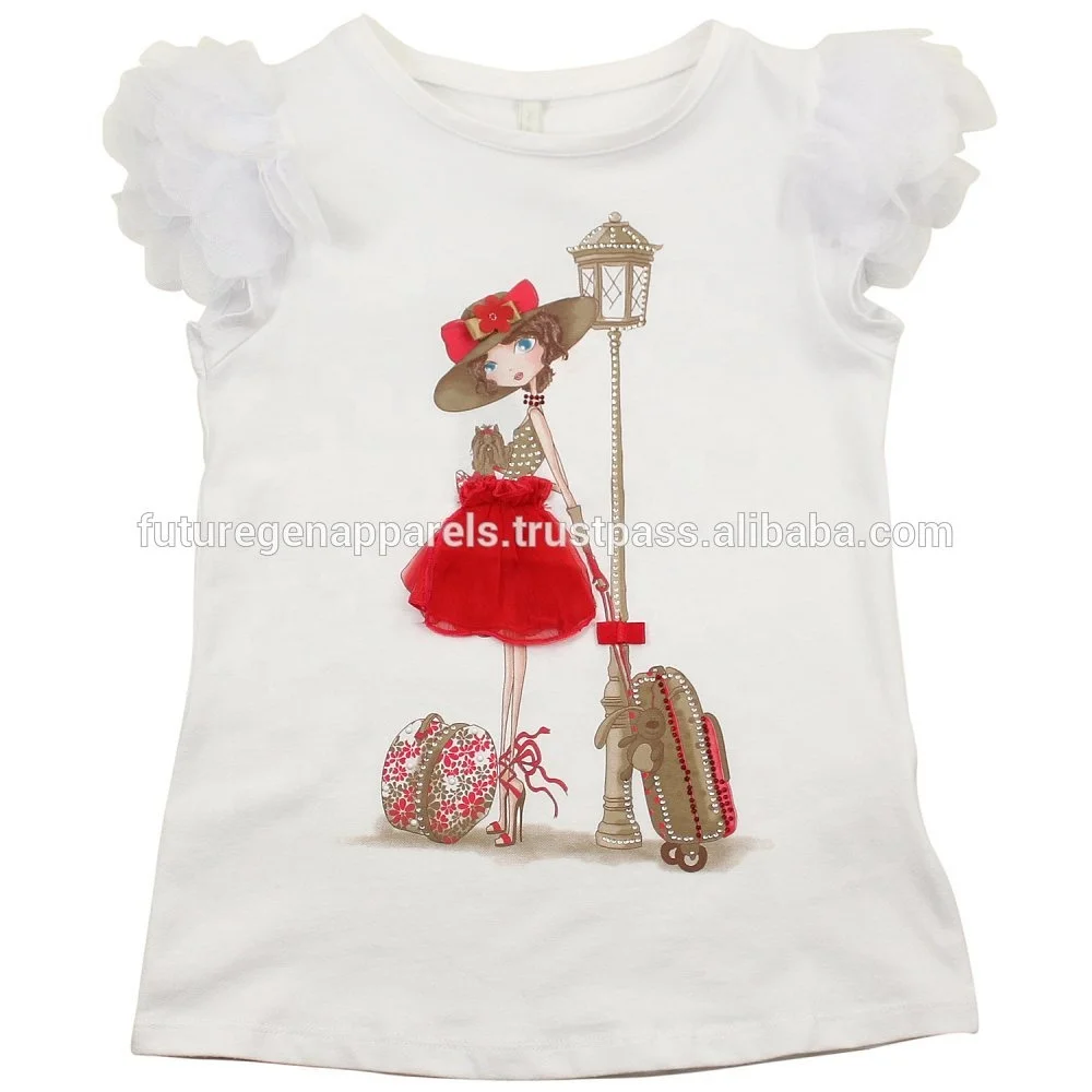 High Fashion Premium Quality Combed Cotton Girls T Shirts Custom Printed Designs and Characters Embroidery T-shirt