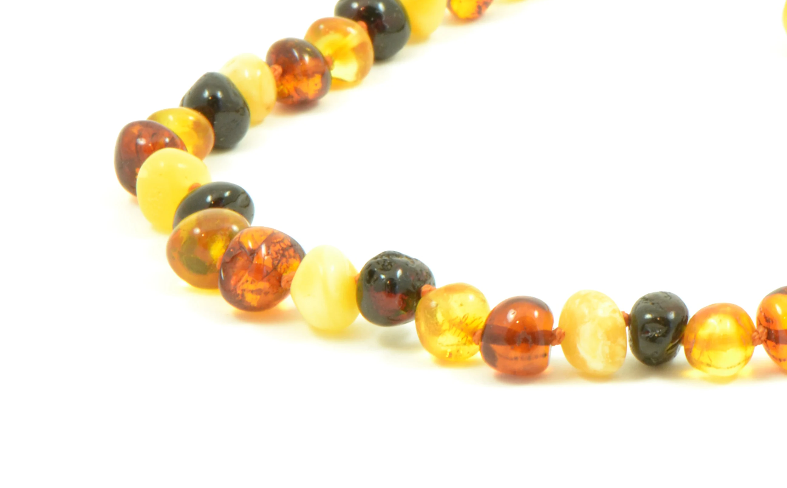 
Genuine Baltic Amber Bead Baby Teething Necklace - Multi Color Amber Beads - Knotted - Hand Made 