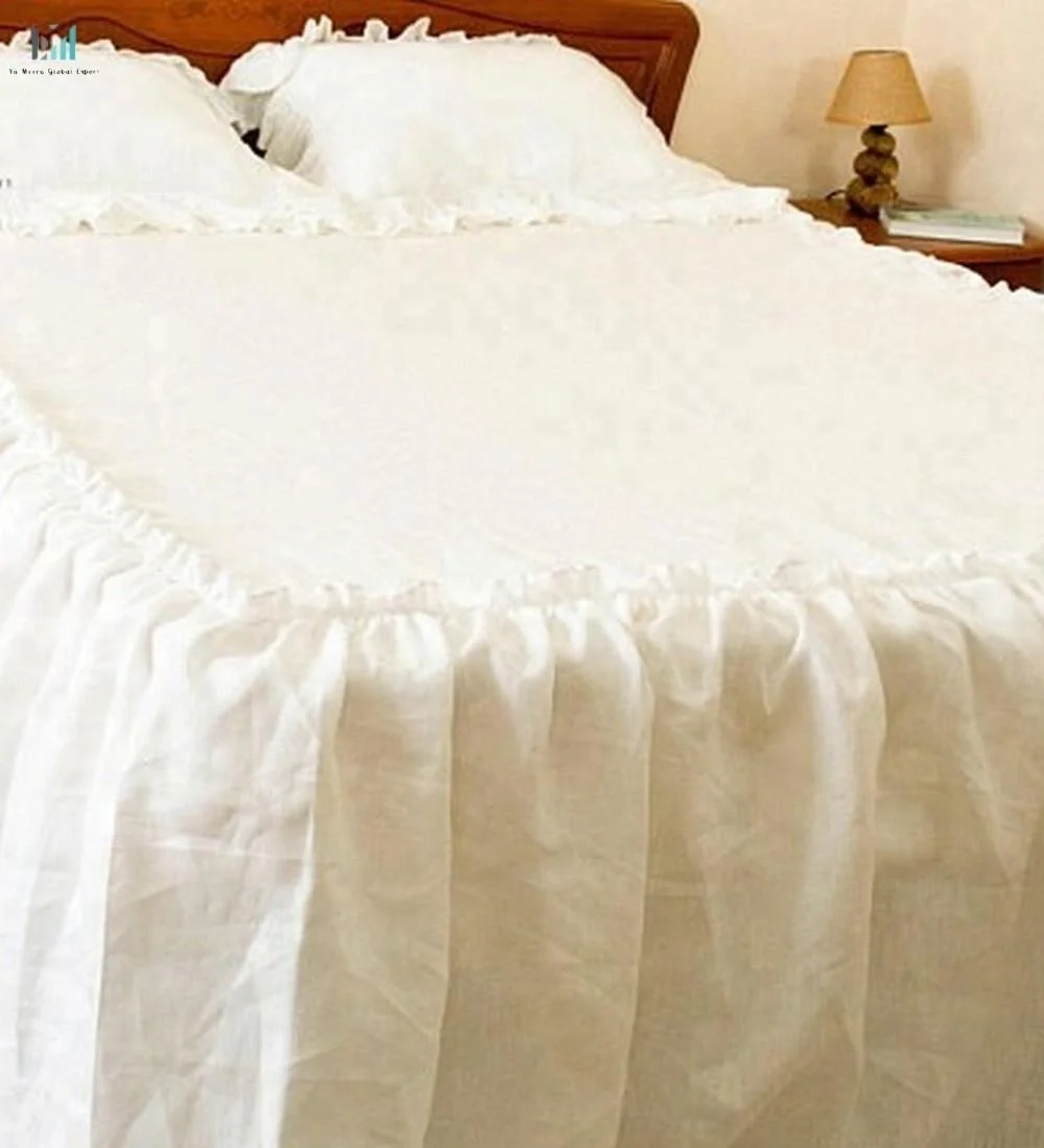 
Luxury Dramatic Ruffle Linen Queen King Skirted Coverlet Bedding skirted bedspread with ruffles coverlet 