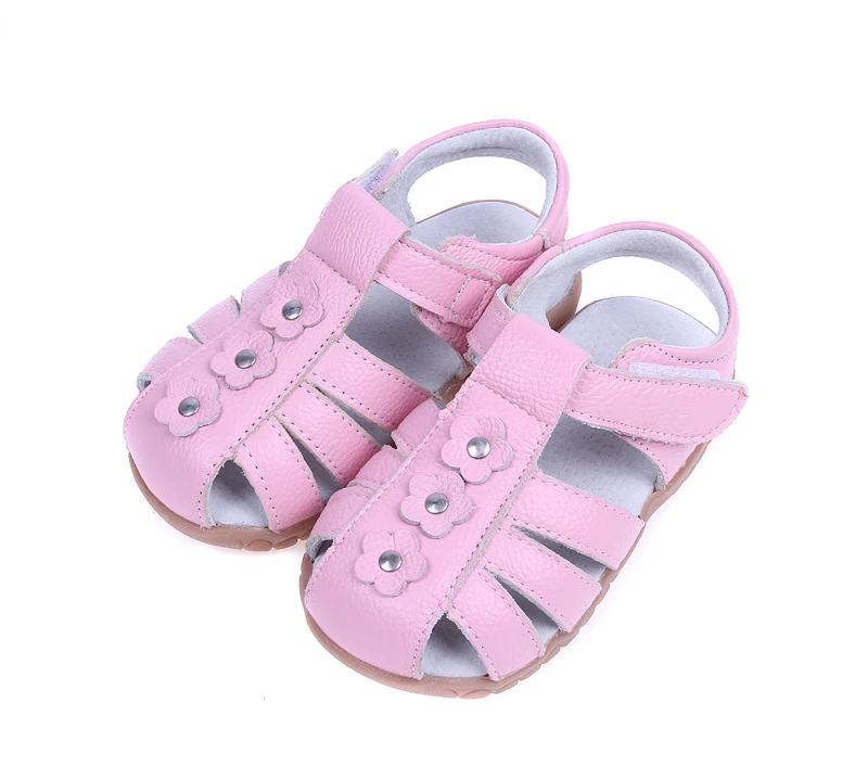 Genuine leather flora Pink toddler flat girl sandals