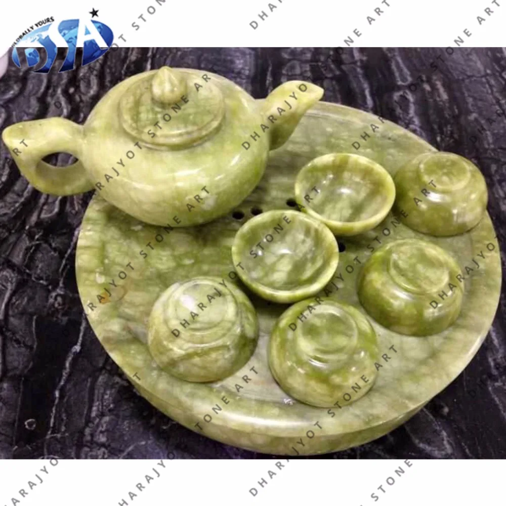 Зеленый полированный мраморный античный чайный набор