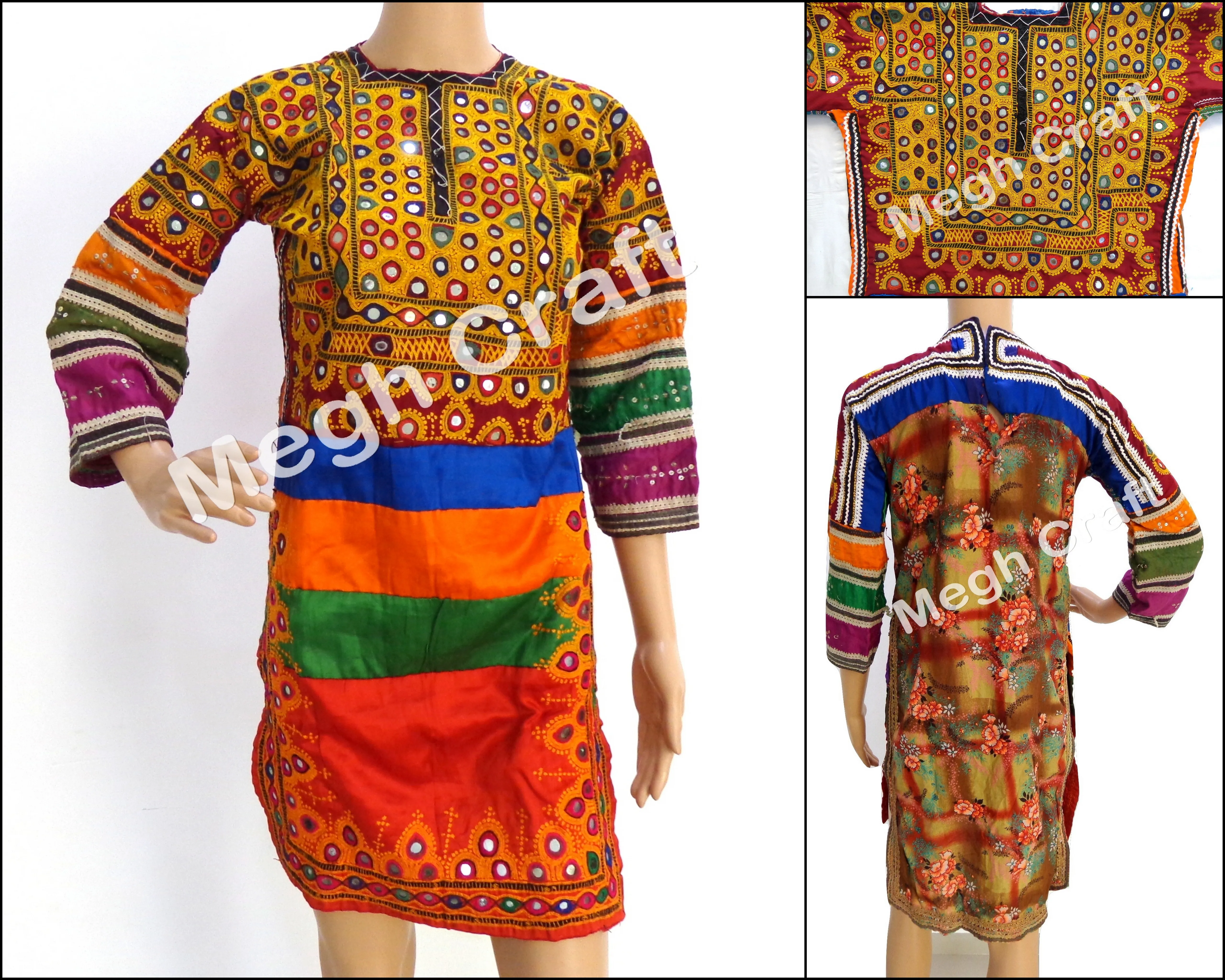 Afghani Embroidered Tunic -Afghani Mirror Work Tunic - Banjara Vintage Tunic Tops