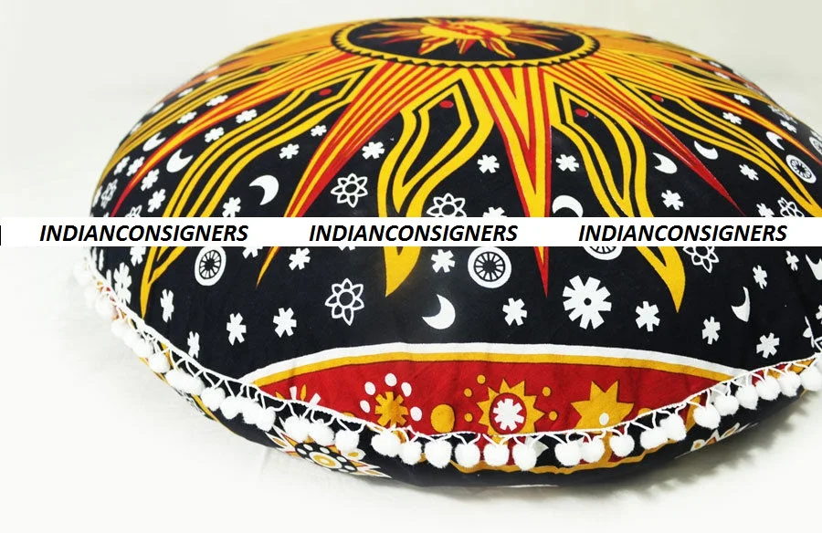 100% Cotton Mandala Style Ombre Burning Sun Pouffe Pillow Cover Woven Fabric Home Decor Floor Cushion Cover for Bed Bedding Use