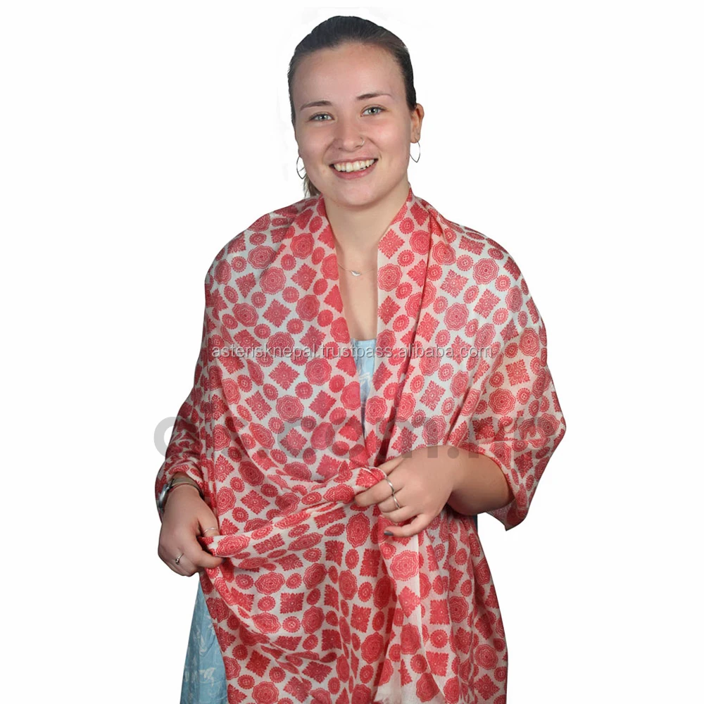 Red Box Pashmina for Women - Handmade Shawl Wrap Elegant Pattern