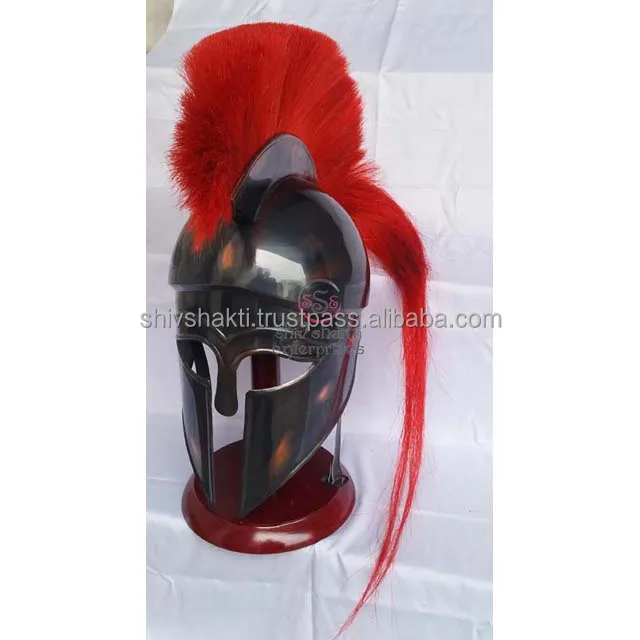 Customized Halloween Costume Medieval Knight Corinthian Helmet Metal Armor Greek Helmet With Black Plume