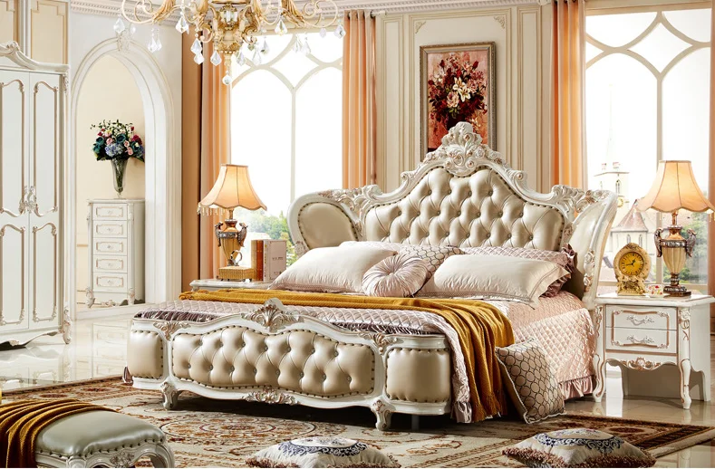 Luxury Classic King Size Wood Royal French Style Bedroom Furniture Set