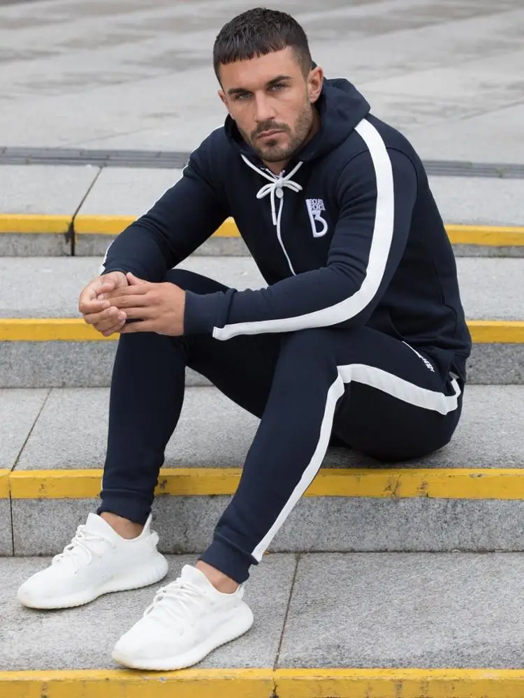 PIT-335 Mens Sportswear Sets Autumn Winter Hooded Thick Male Casual Tracksuit Men 2 Piece Sweatshirt Sweat pant tracksuit