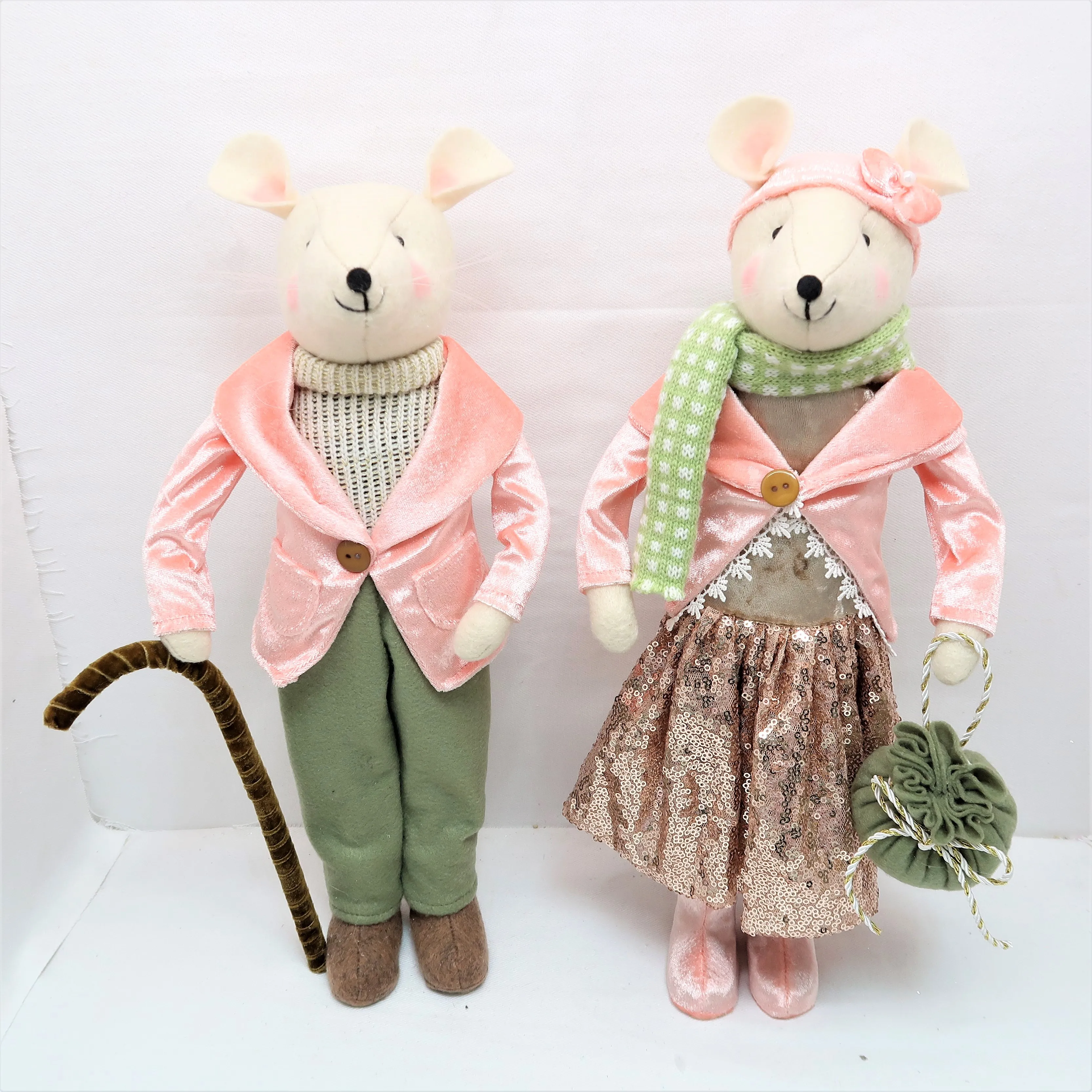 Christmas Decoration Beige Felt & Peach Velvet Coat Fabric Mouse Ornament