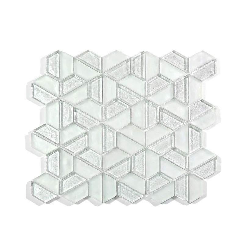 White Backsplash Waterjet Half Hexagon Tile Glass Mosaic for Kitchen/Bathroom