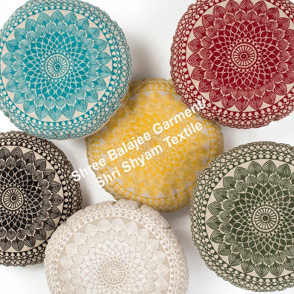 
Green Round Ethnic Design Embroidery Home Decor Cotton Cushion Custom Embroidery Round Chair Cushion Gypsy Round Floor Pillow 