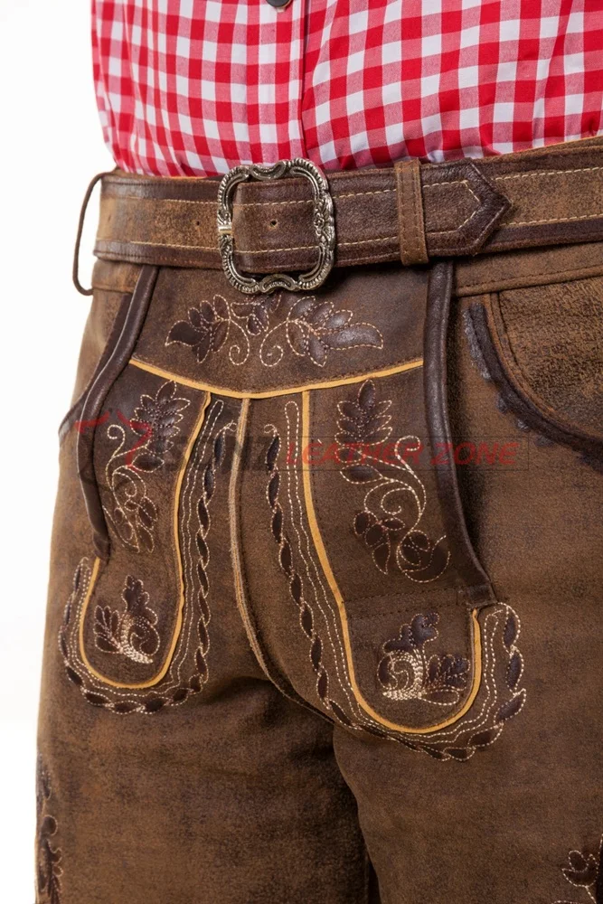 German and Austrian Lederhosen Long and Pant Short Distressed Leather Vintage Look Embroideries Traditional Best Bavarian Shorts