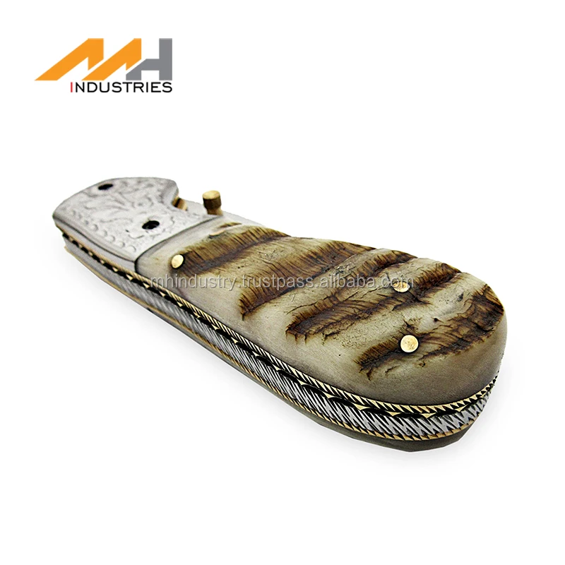 
Custom Handmade Damascus D2 Steel Hand Engraved Folding Knife 