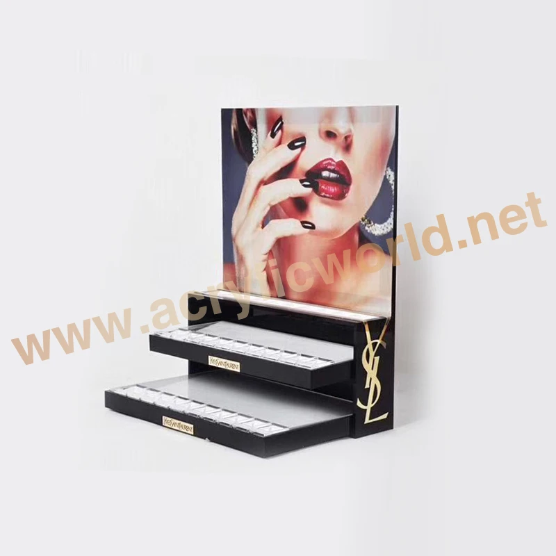 Customized Custom design cosmetic acrylic makeup display stand Makeup Showcase Perfume Cosmetics Wooden Display Case