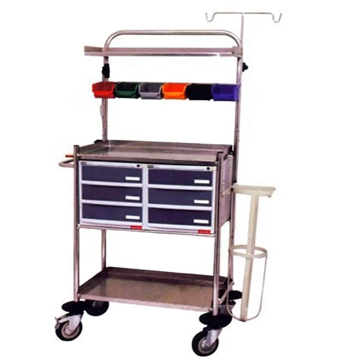 Standard Steel Hospital emergency trolley crash cart trolley Stainless Steel Crash Cart medical hospital medicine trolley