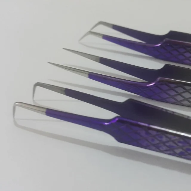 3D/5D/6D Rounded L Shape Russian Volume Pick Up Tweezers Double Shade get customize / Eyelash Extension Tweezers