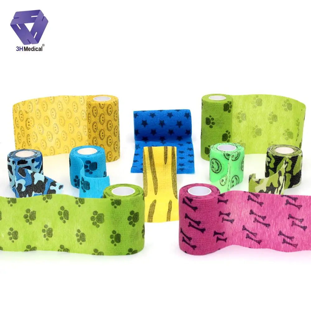 
Self-Adhesive Bandage Print Easy Tear&Removal comfortable no sticky Cohesive Customizable for Body and Veterinary Multi colors 