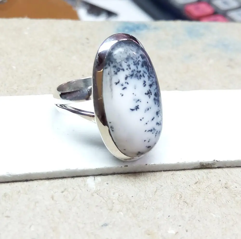 dendritic agate ring oval round pear square fancy rectangle mix shape natural gemstone stone cabochon 925 sterling silver