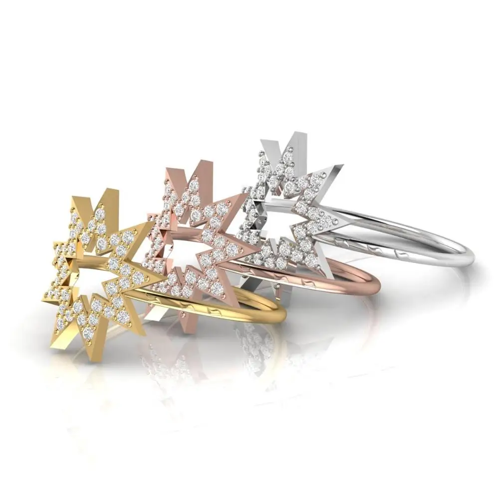 Starburst Symbol Designer Diamond Ring For Women in 18kt White Rose Yellow Gold 1.69 Gram Fine Jewelry