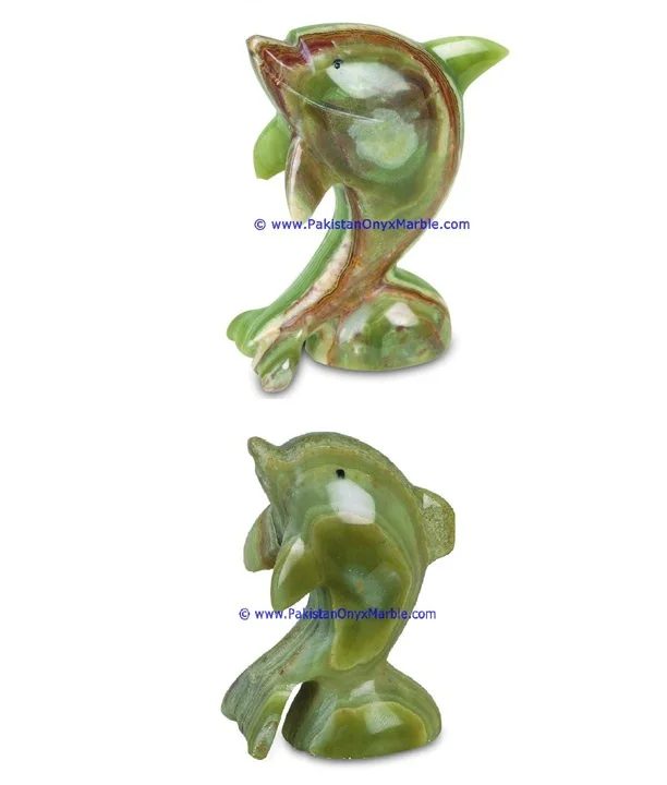 Onyx Green Marble Dolphin Figurine Carved Stone Sculpture of Animals for Home Decoration and Souvenir Use