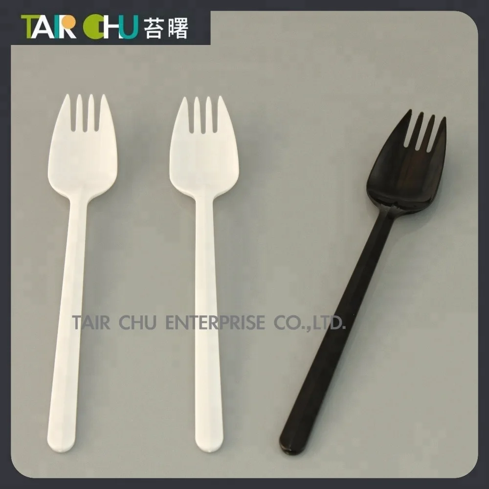 Food Grade 18cm length PS Long Handle Disposable White Plastic Spork