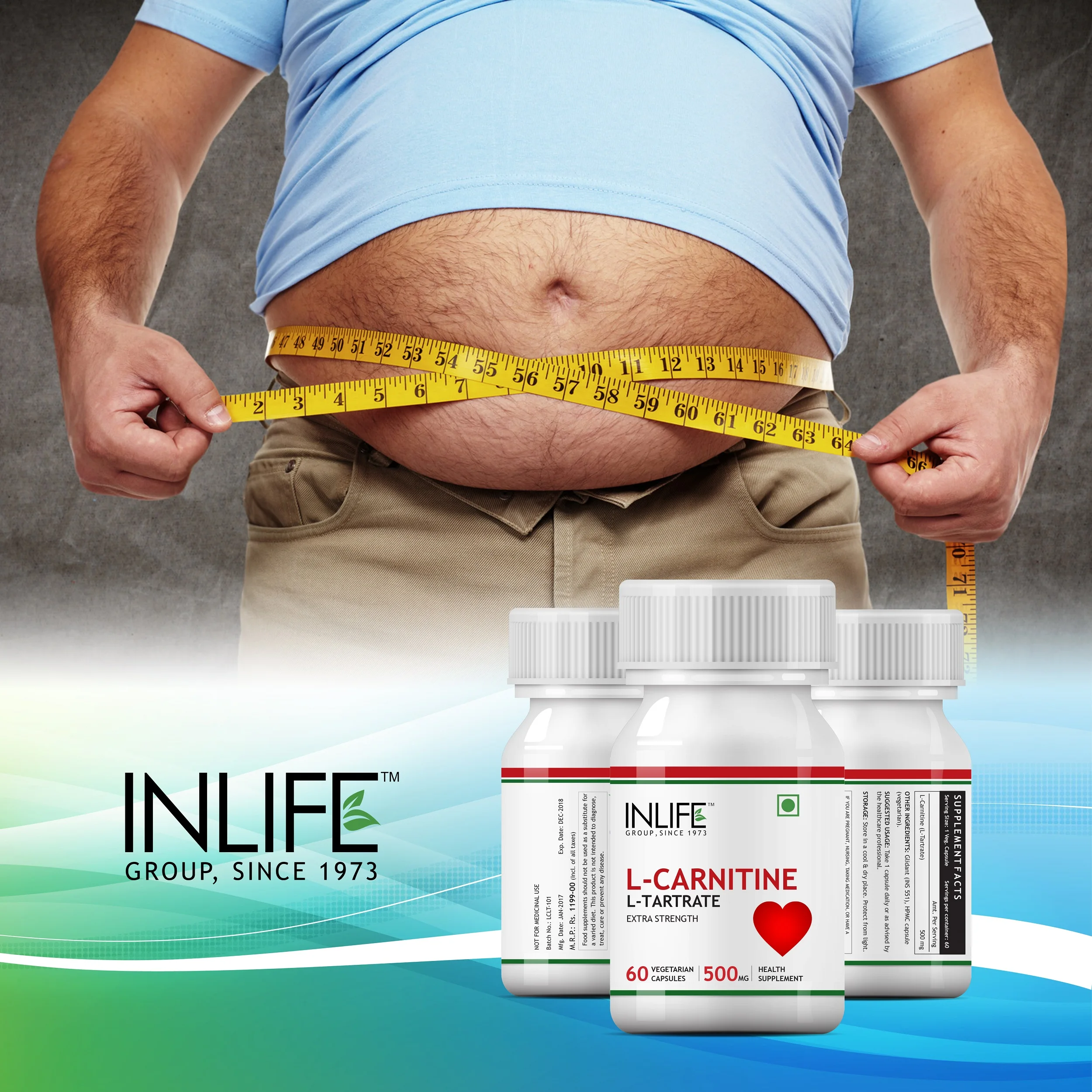 INLIFE л-карнитин L тартрат дополнение, 500 Mg - 60 вегетарианские капсулы GMP Сертифицированный объект