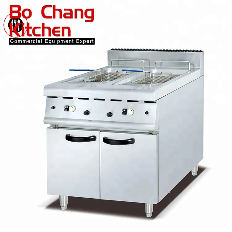 
industry commercial 2 tank 2 basket gas deep fryer with cabinet for restaurant 