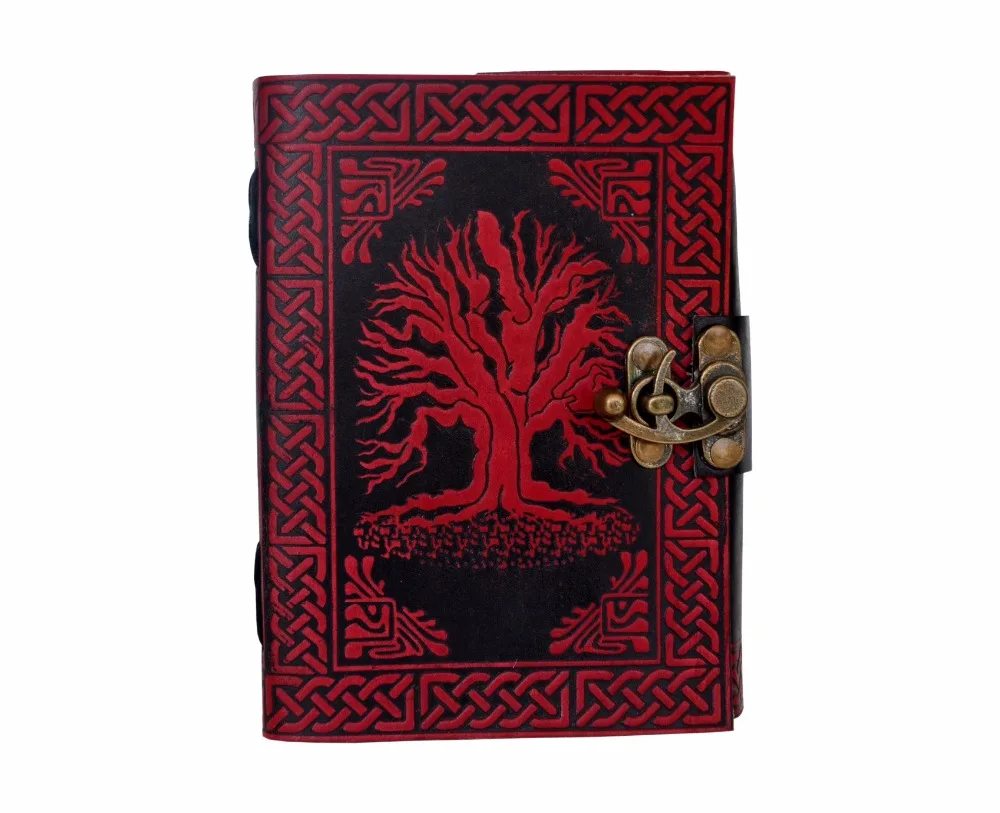 TREE OF LIFE LEATHER JOURNAL RED & BLACK ORGANIZER DAY PLANNER HANDMADE WHITE PAPER HANDMADE BLANK BOOK OF SHADOWS DIARY Wicca