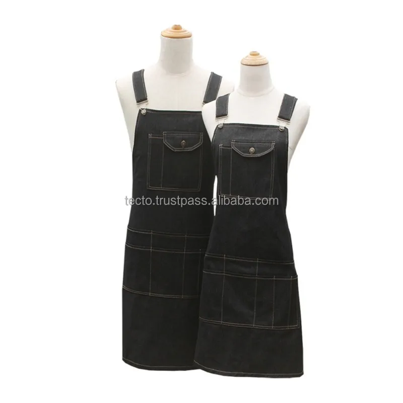 Barber Denim Aprons Black Hairdressing Salon Aprons customized logo With Pockets Unisex Barber Shops Aprons