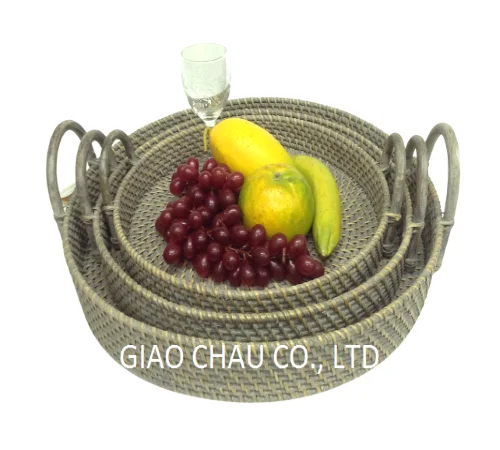 Набор круглых лотков из ротанга с ручкой/натуральные материалы, сделано в вьетнаме