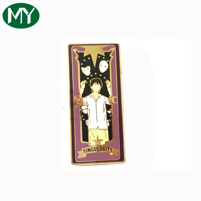 Custom made glitter badge gold hard enamel pins with chain