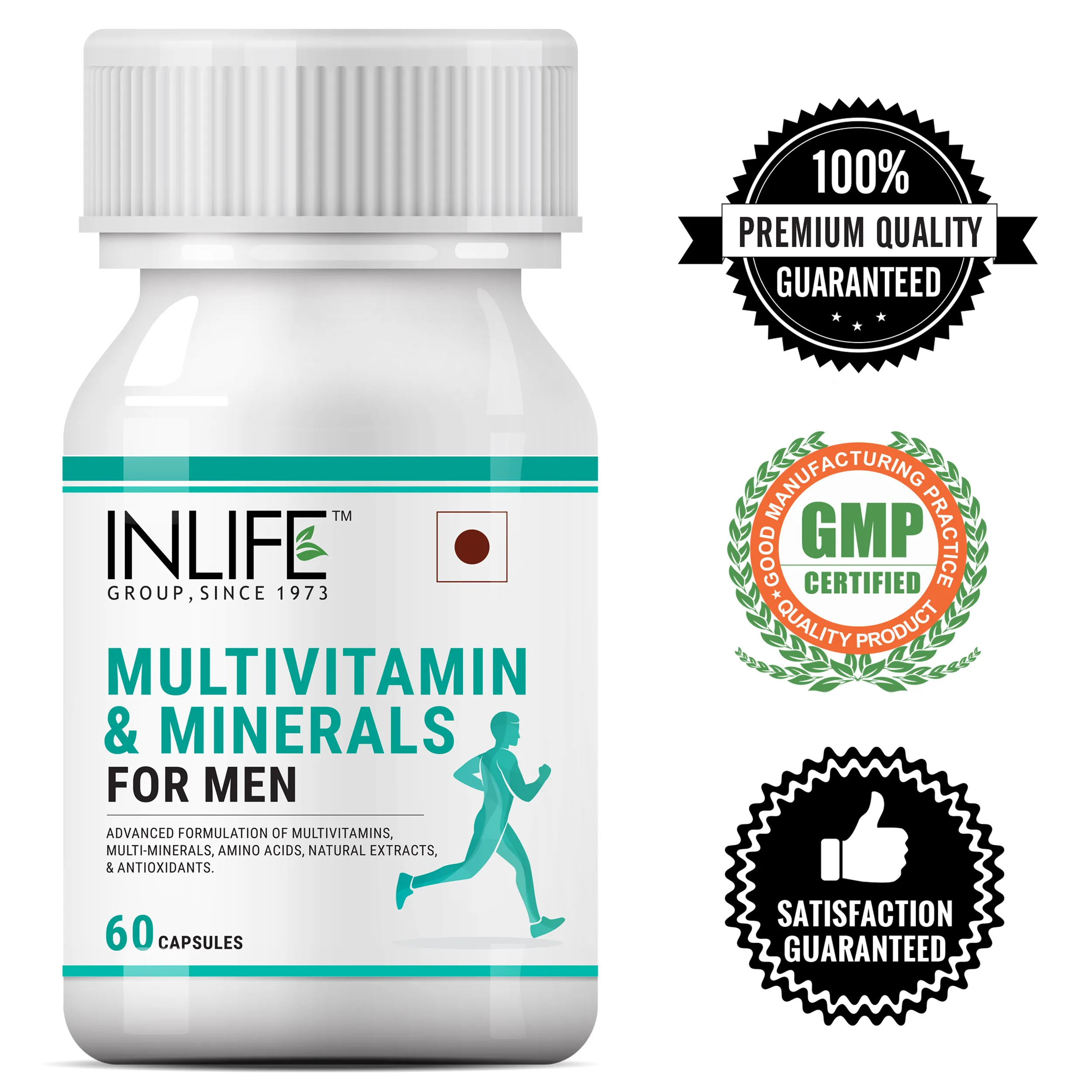 Витамины и минералы INLIFE, аминокислоты, антиоксиданты с экстрактом женьшеня, витамины, добавки для мужчин-60 капсул