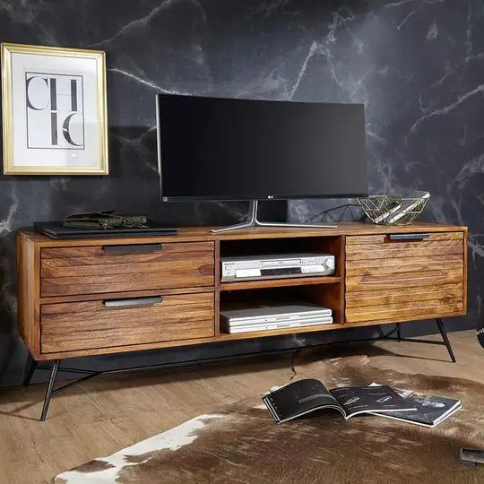 Indian Design Wooden Tv Stand with Metal Leg