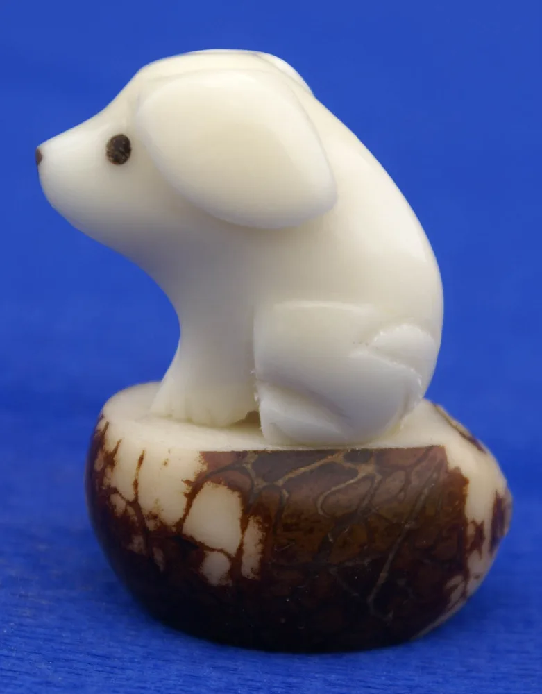 Dog Figurine Tagua Nut Carved Statue Sculpture, Hand Carving Home Pet Ornaments Art of Ecuador