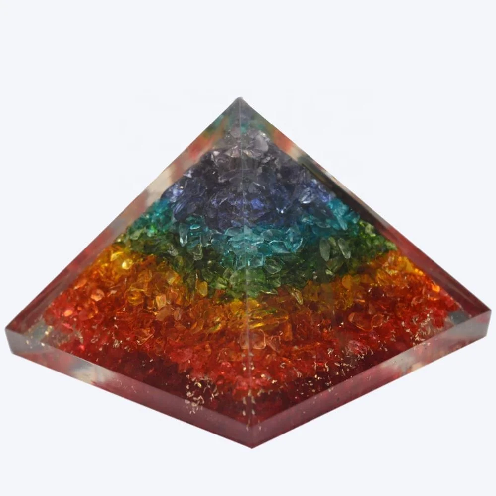 Seven Chakra Orgone Pyramid With Clear Quartz Pencil Point For Emf Protection Orgonite Pyramid For Wholesale