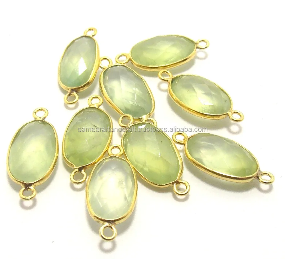 Plated Bezel Connector Gold Prehnite Chalcedony 12 X 16 Mm All Fashion Jewelry Sameer Art & Craft Single & Double Bail Oval