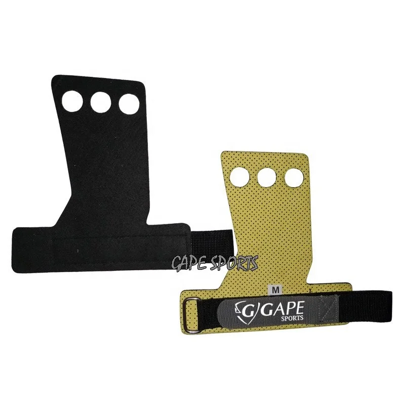 fitness gym palm guard carbon leather weightlifting hand grips pads pull up hand grips 3 holes gymnastics palm grips