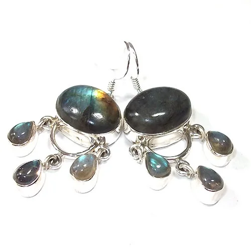 925 sterling silver blue fire labradorite drop earrings for girls handmade Indian wholesale jewellery