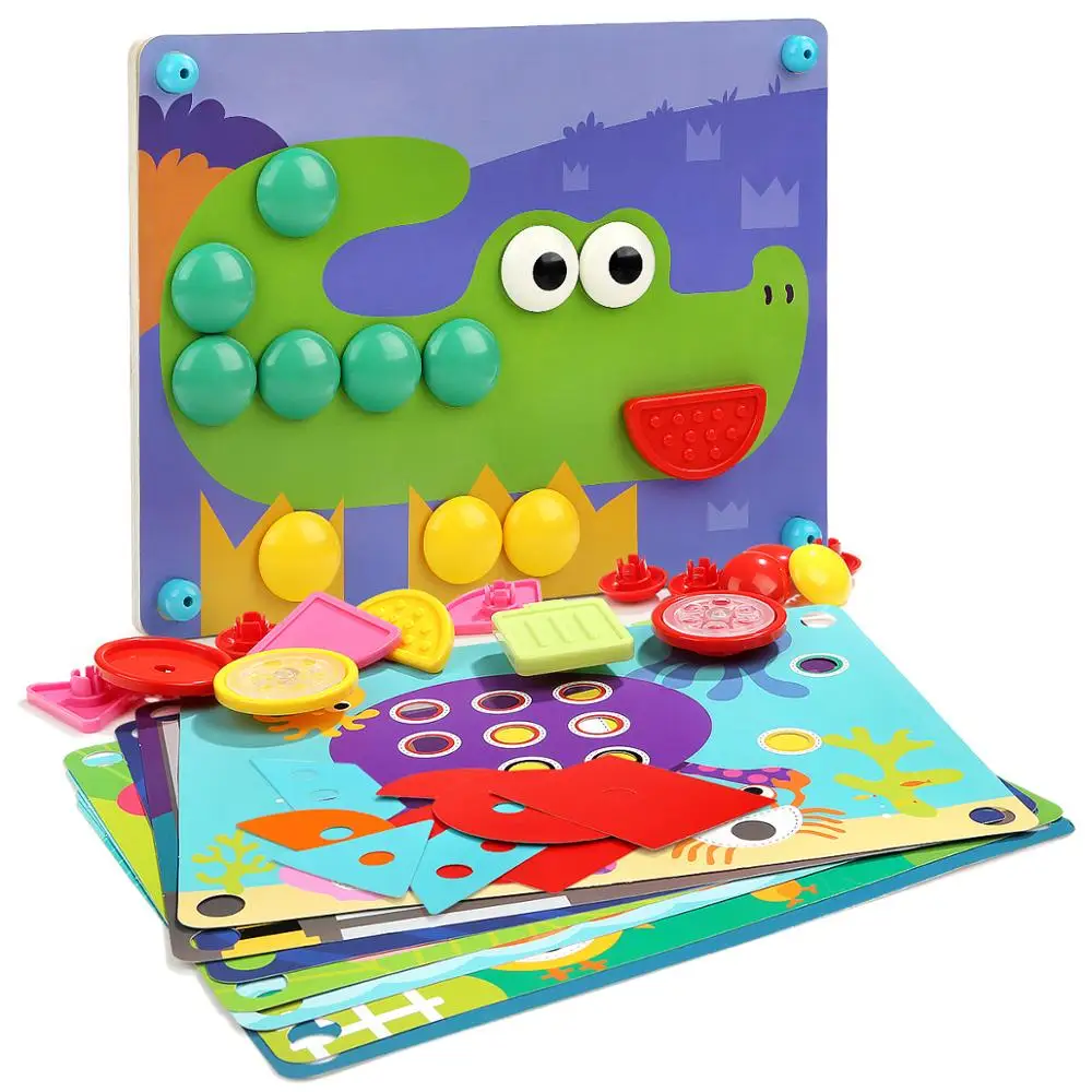 Topbright 2019 Educational Wooden DIY Mushroom Insert Nails Puzzle board game Toy for kids 130895