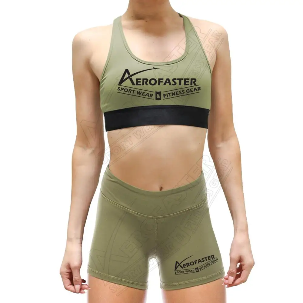 Женский Спортивный комплект для активного отдыха оливково-зеленый спортивный бюстгальтер йоги и короткие леггинсы с подкладкой укороченный топ футболка принтом спандекс