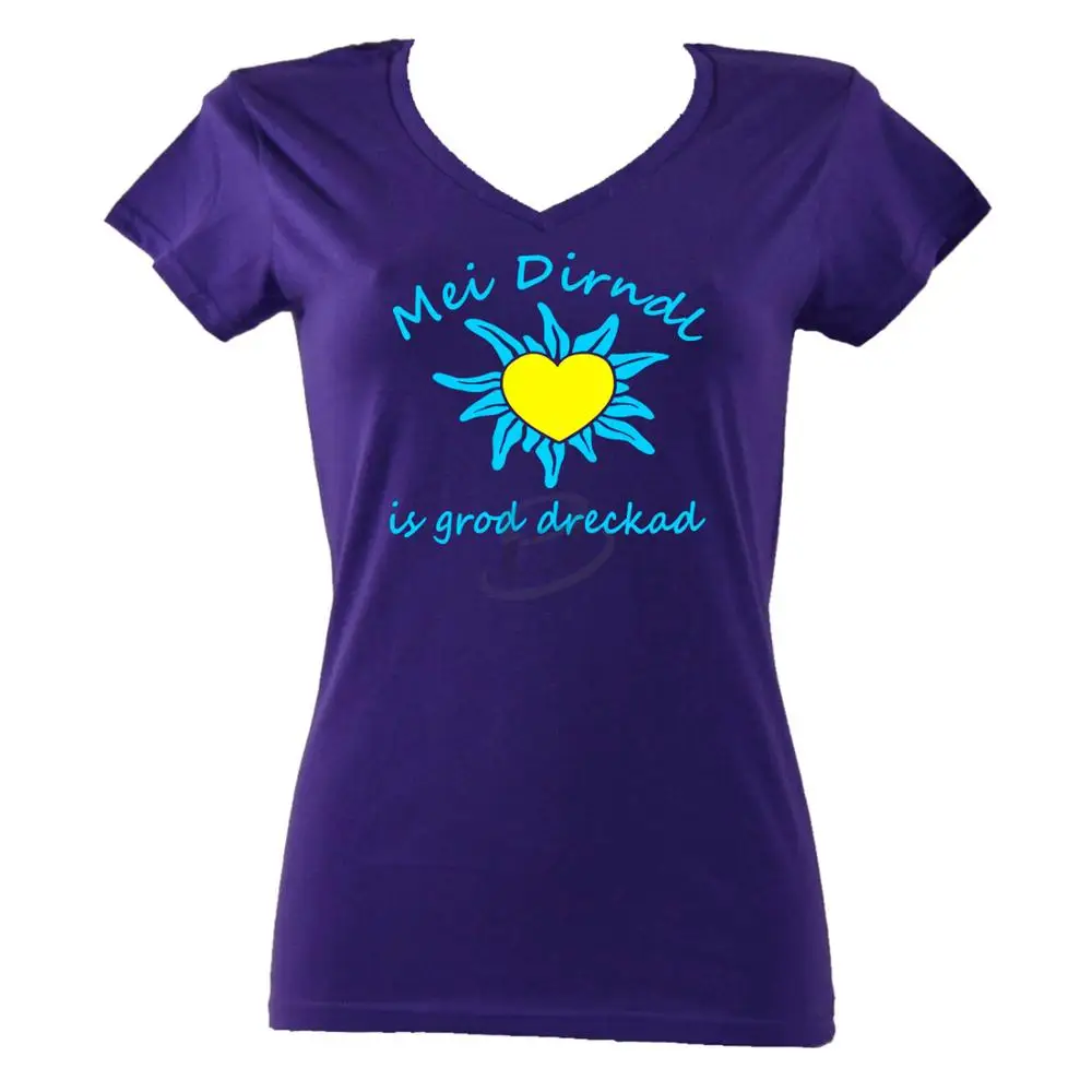 Ladies Girls Casual Long Sleeve V-neck Tops New Cold Oktoberfest T-shirts (bavaria leather pant t-shirt) 2024