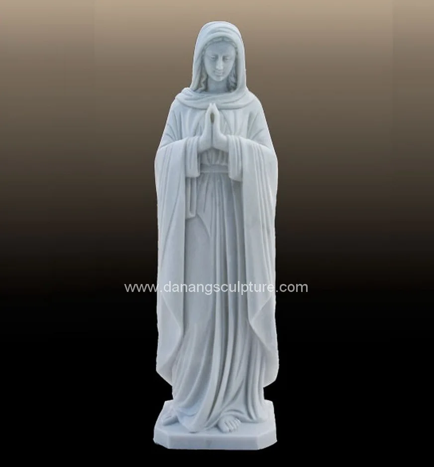Vietnamese Factory Custom Indoor and Outdoor Natural Solid Stone Carving White Marble Virgin Mary Statue virgin for sale