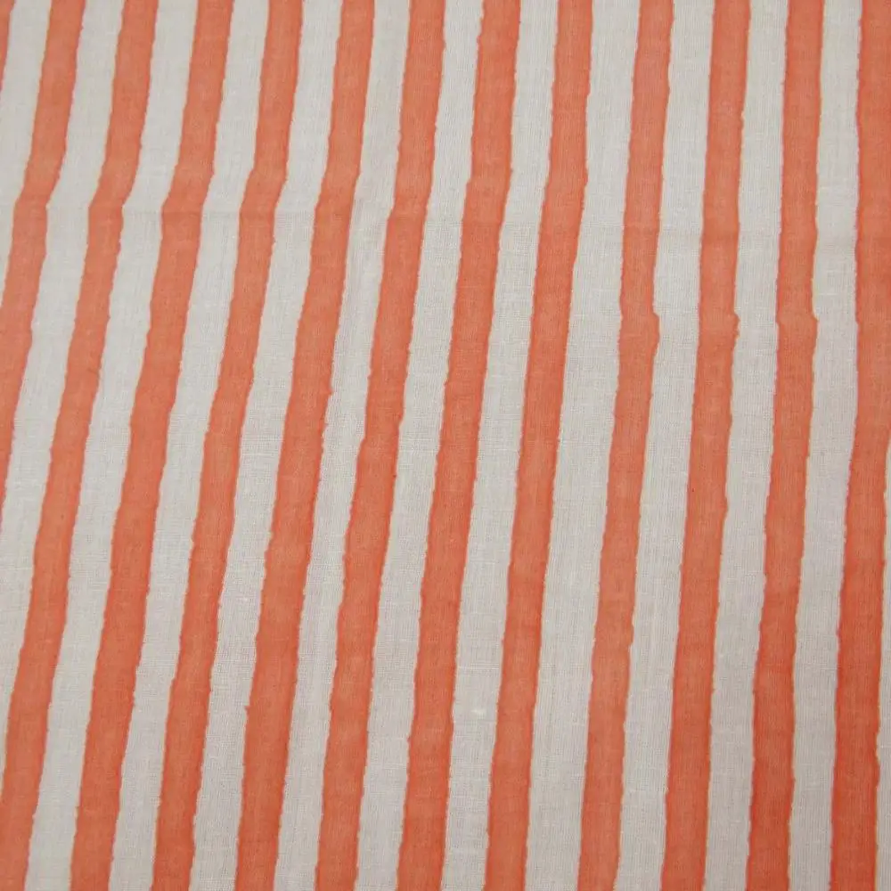Striped Hand Block Print Fabric 100% Cotton Hand Stamped Summer Dress Cotton Fabrics