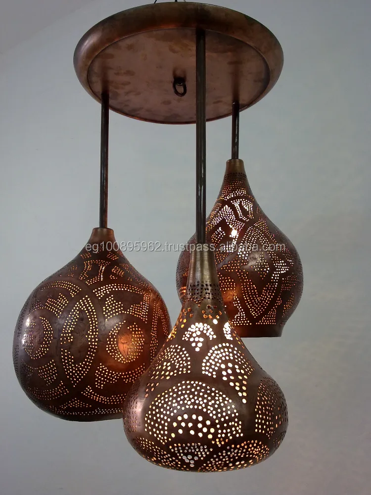 B241 Mosaic Moroccan 3 Light Cluster Ceiling Fixture Poly Chandelier