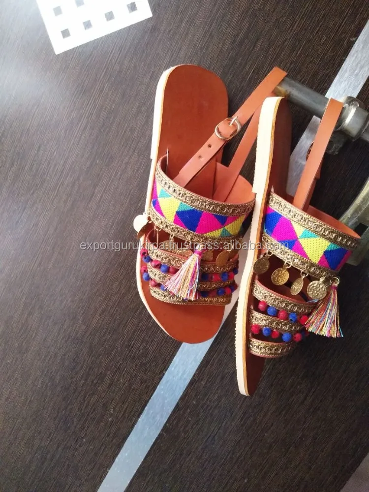 Boho Bohemian Banjara Ladies Pom Pom flat Sandals shoes 2018
