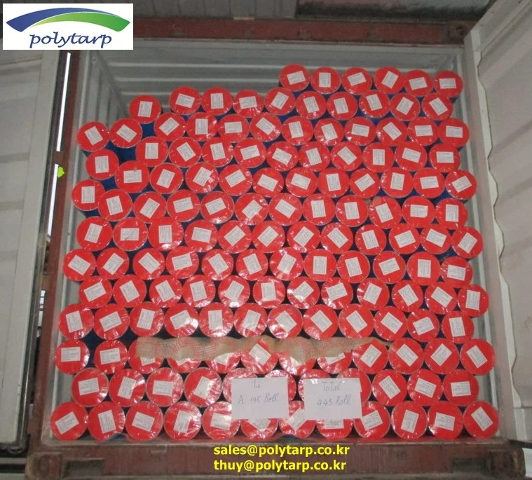 Rolled PE Tarpaulin made in Vietnam by Korean company - Customized logo printing PE Tarpaulin