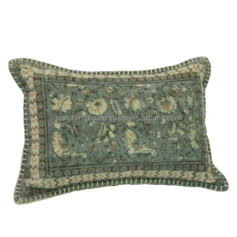 Summer Collection 2023 Block Printed Cotton Dhurries Rug Pillow Cover Hand Washable Decorative Pillow Covers
