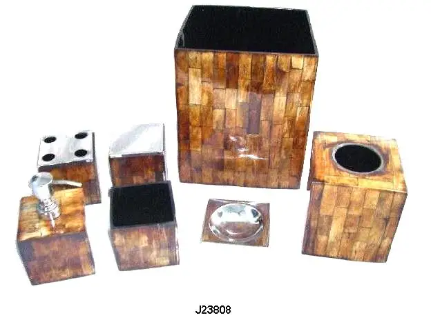 Bone Inlay on Steel Bathroom Set in Antique Finish Vanity Set Bone Inlay Vanity set Tissue Box Soap dispenser