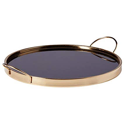 Recycled  Colored Enamel Round Metal Serving Tray with Handle